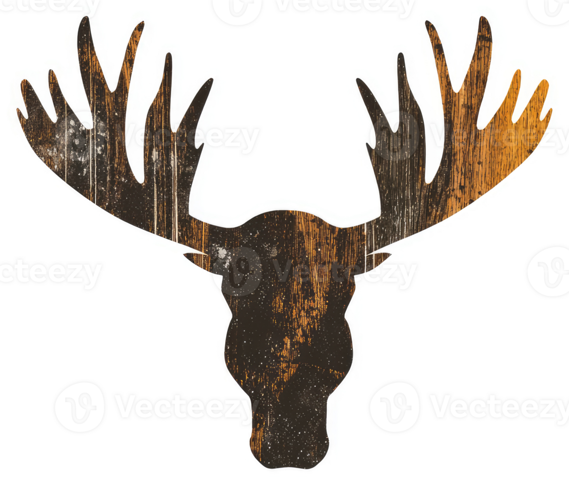 Rustic wood grain moose silhouette design. png