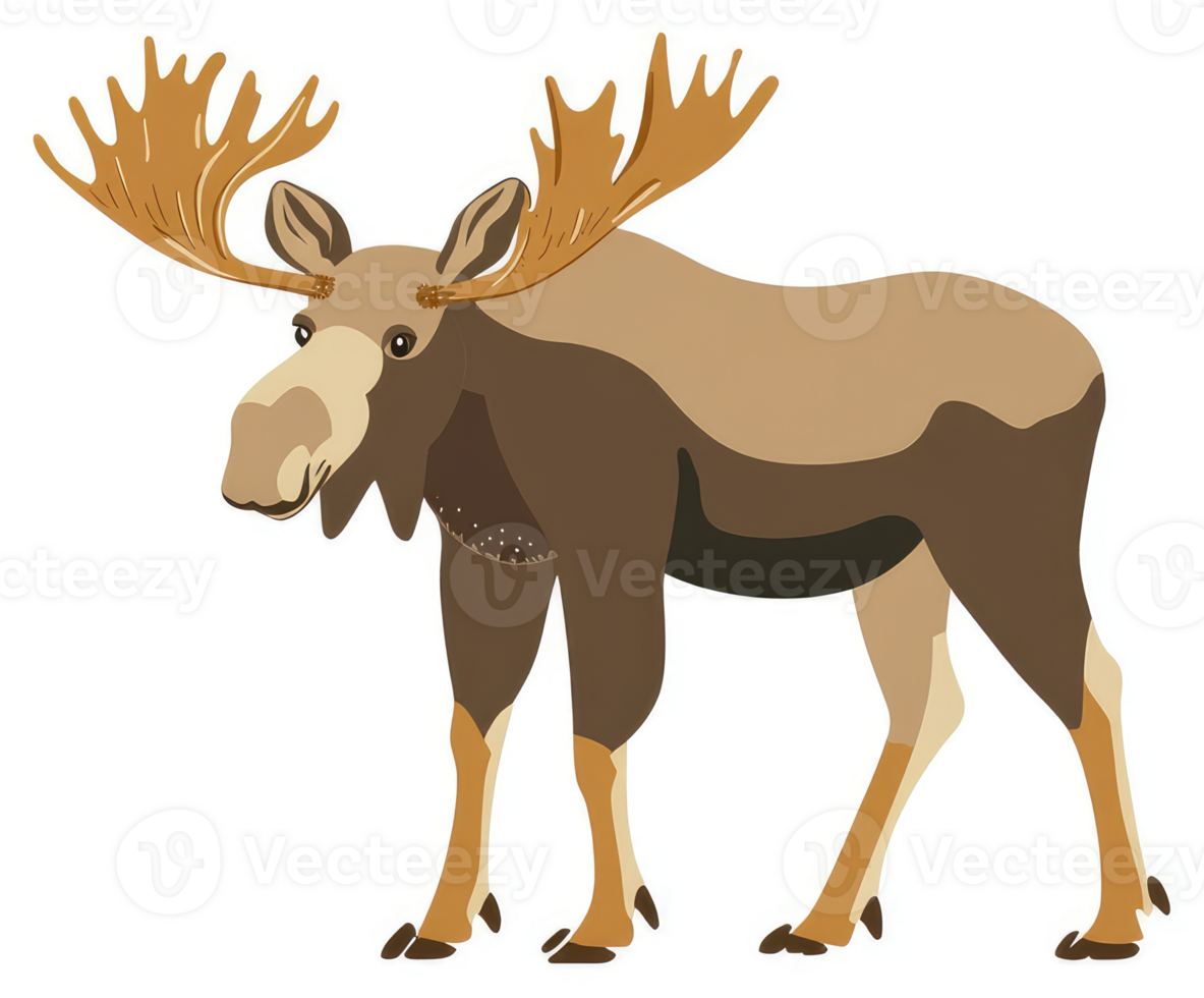 A stylized illustration of a moose with large antlers. png