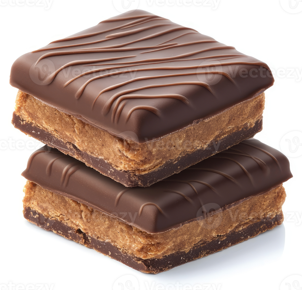 Two rich, dark chocolate covered squares stacked high. png