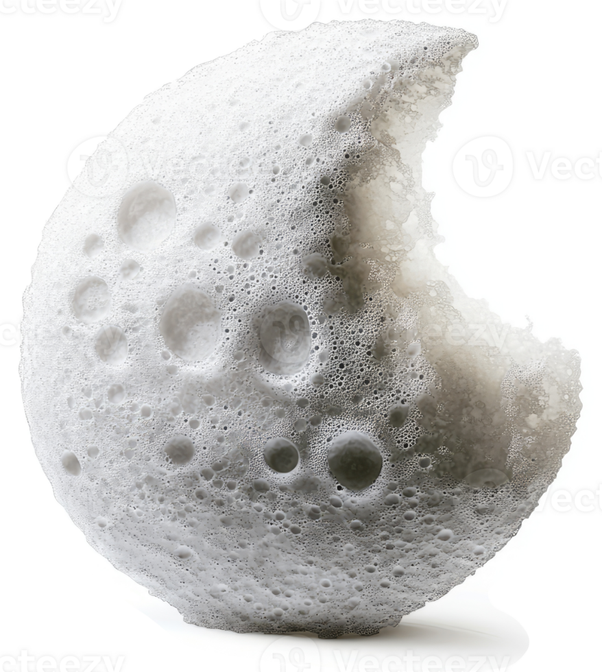 A stylized moon-shaped object, resembling lunar craters, made of soap suds. png