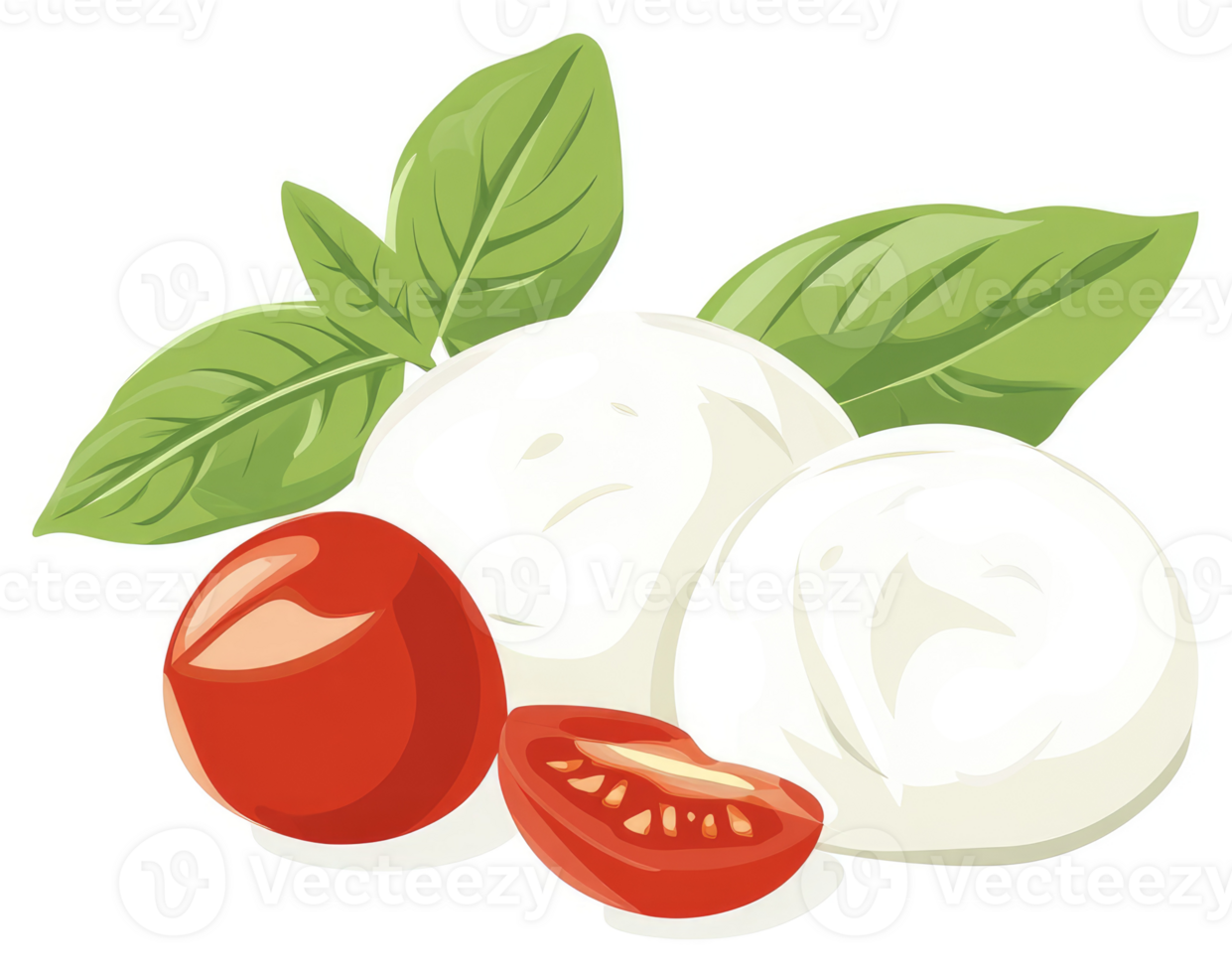 Fresh mozzarella, basil, and cherry tomatoes, a delightful Italian combination. png