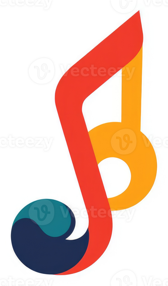A colorful stylized musical note logo with flowing lines. png