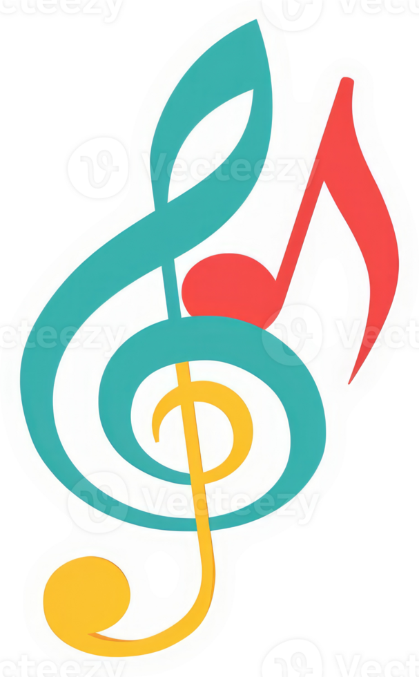 Colorful musical treble clef and note graphic. png