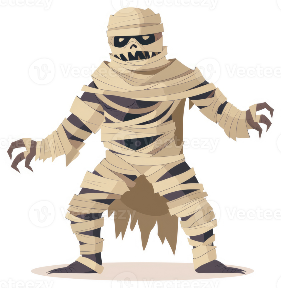 A menacing mummy figure with wrappings and sharp claws. png