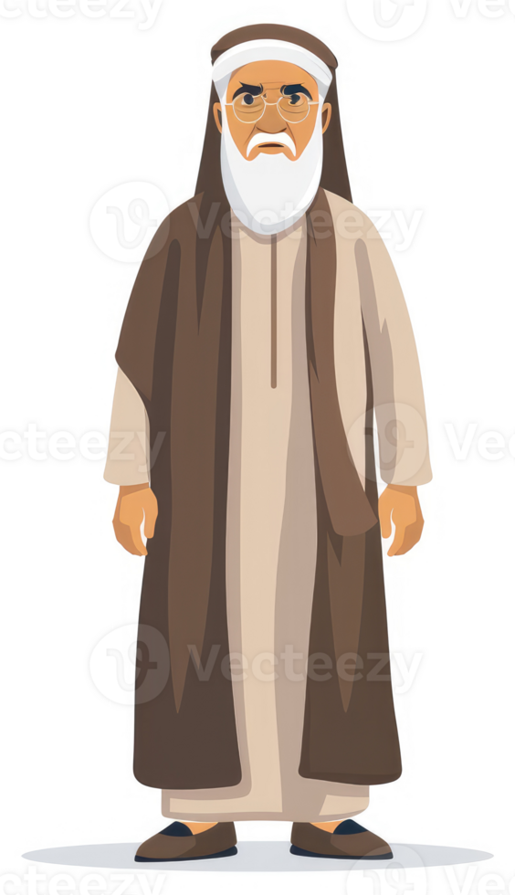 An illustration of a middle-aged man in traditional Middle Eastern attire. png
