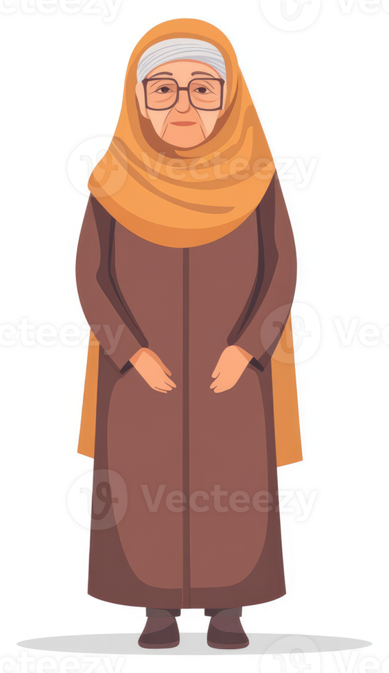 An elderly woman in traditional islamic attire. png