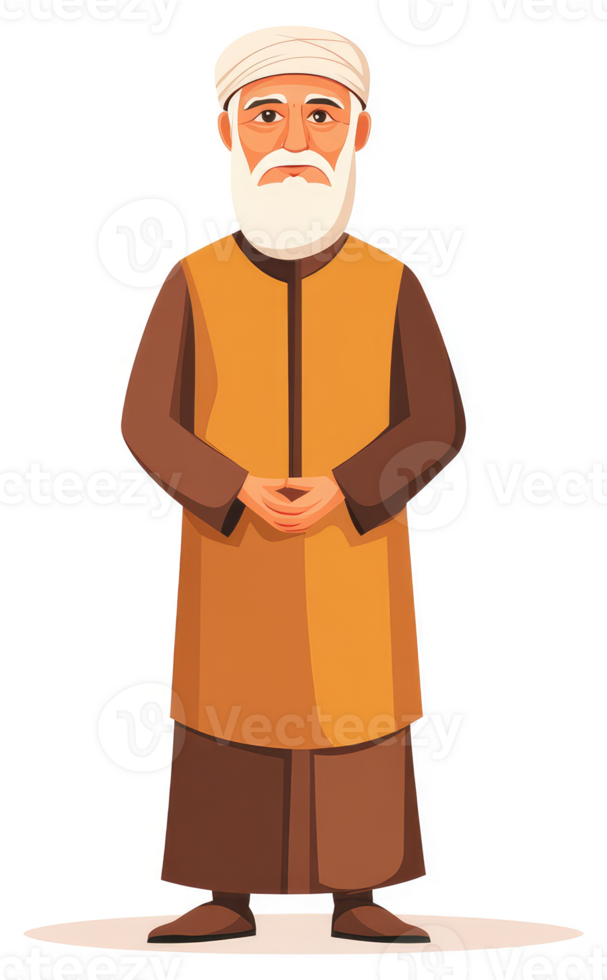 Illustration of a senior man in traditional Middle Eastern attire. png