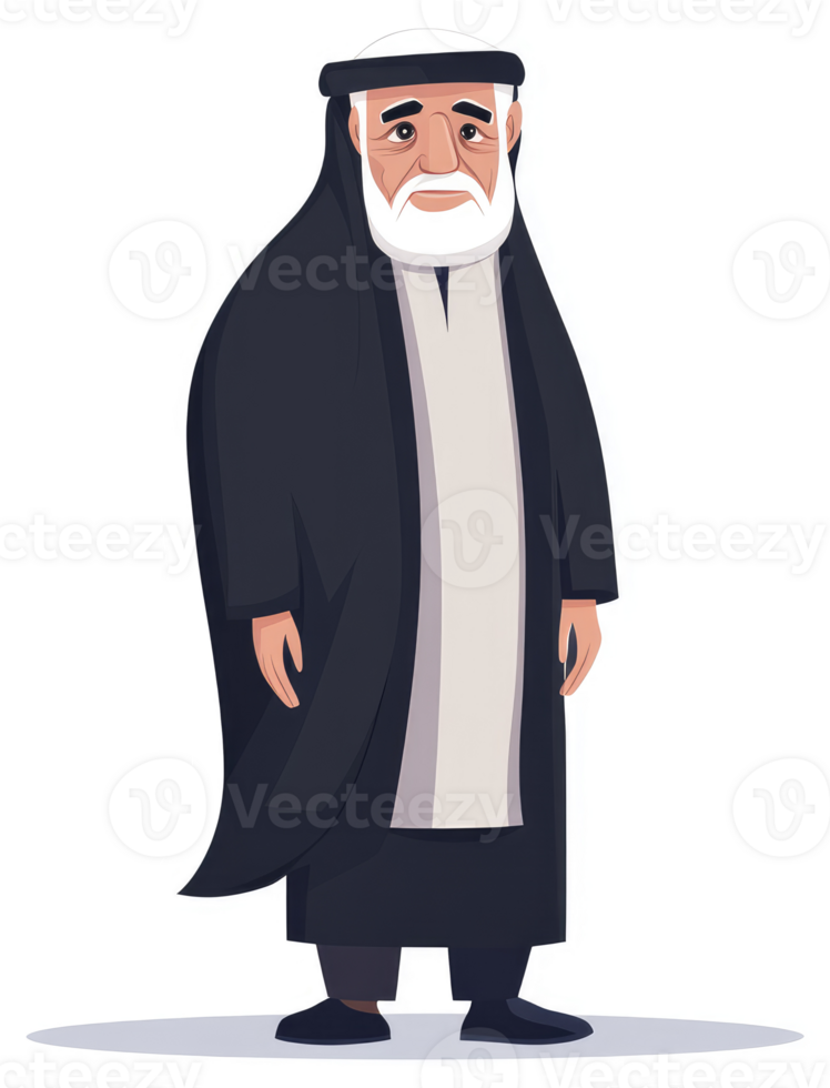 A depicted elderly man in traditional Middle Eastern attire. png