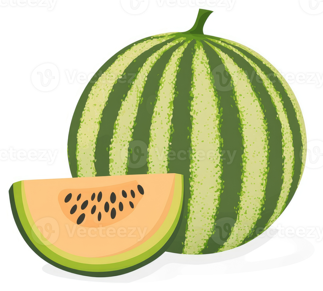A whole watermelon and a cantaloupe slice. png