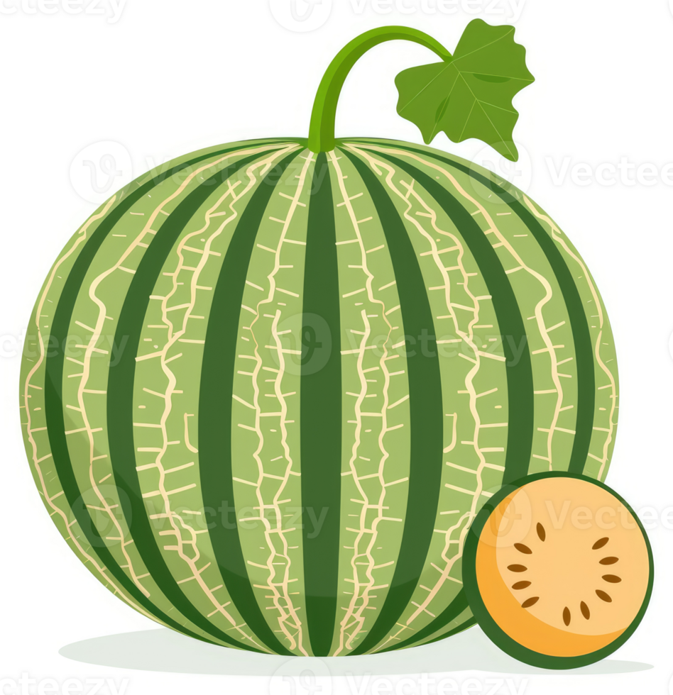 A whole watermelon with a slice next to it. png