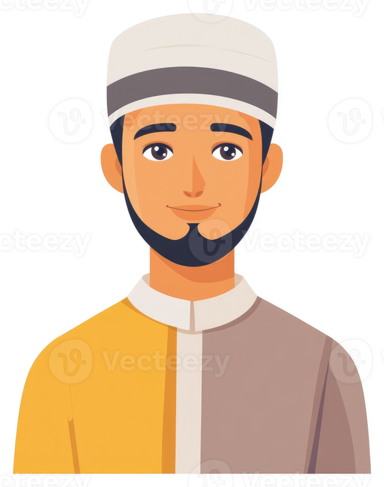 A smiling man in traditional muslim attire. png