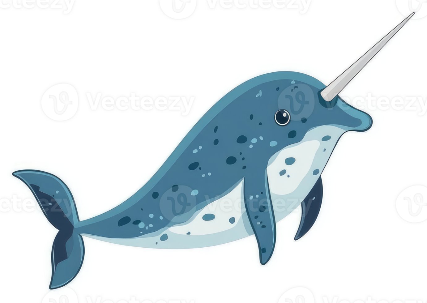 Cute cartoon narwhal illustration with a distinctive tusk. png