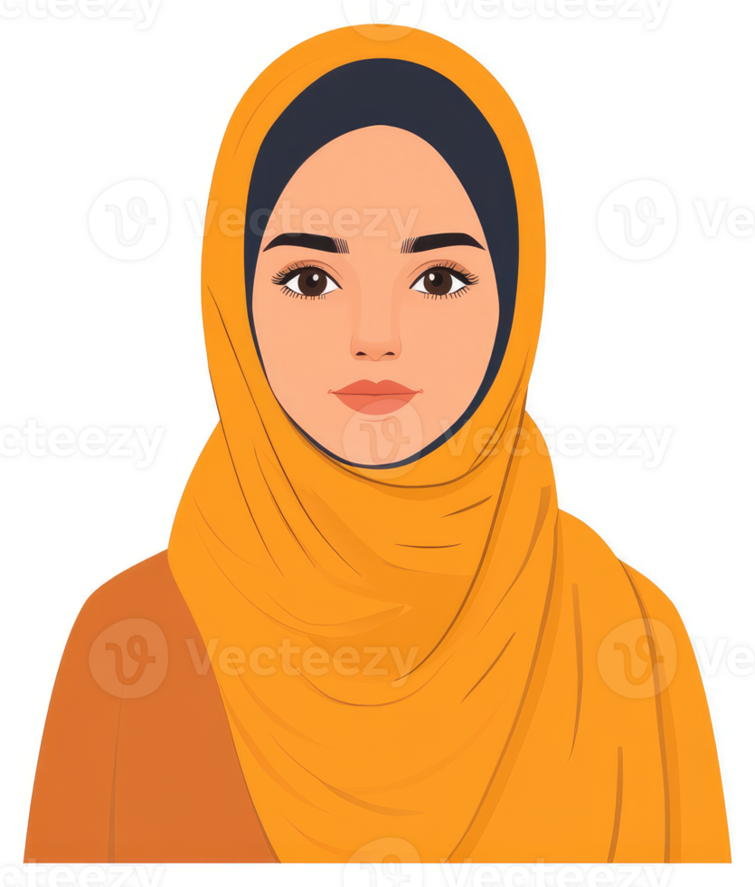 A young woman wearing a vibrant orange hijab, showcasing modest fashion. png