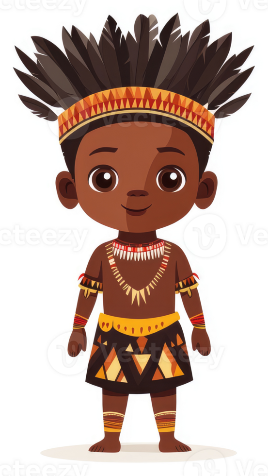 A young person wearing traditional tribal clothing and adornments. png