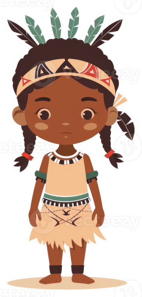 A young indigenous girl in traditional tribal attire. png