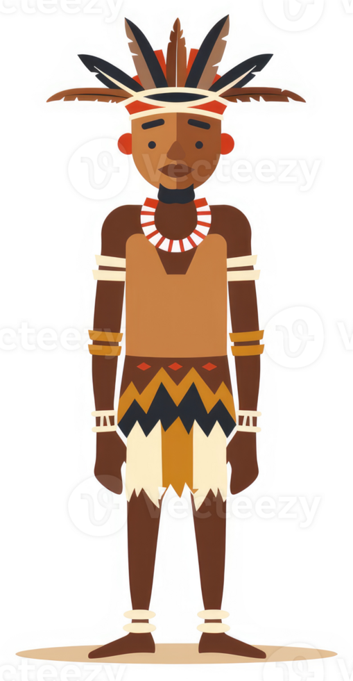 An illustration of a person in traditional tribal clothing. png