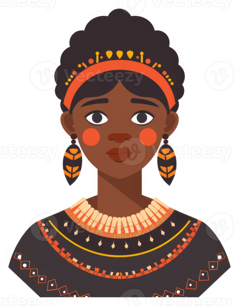 A stylized illustration of a woman adorned in traditional African attire. png
