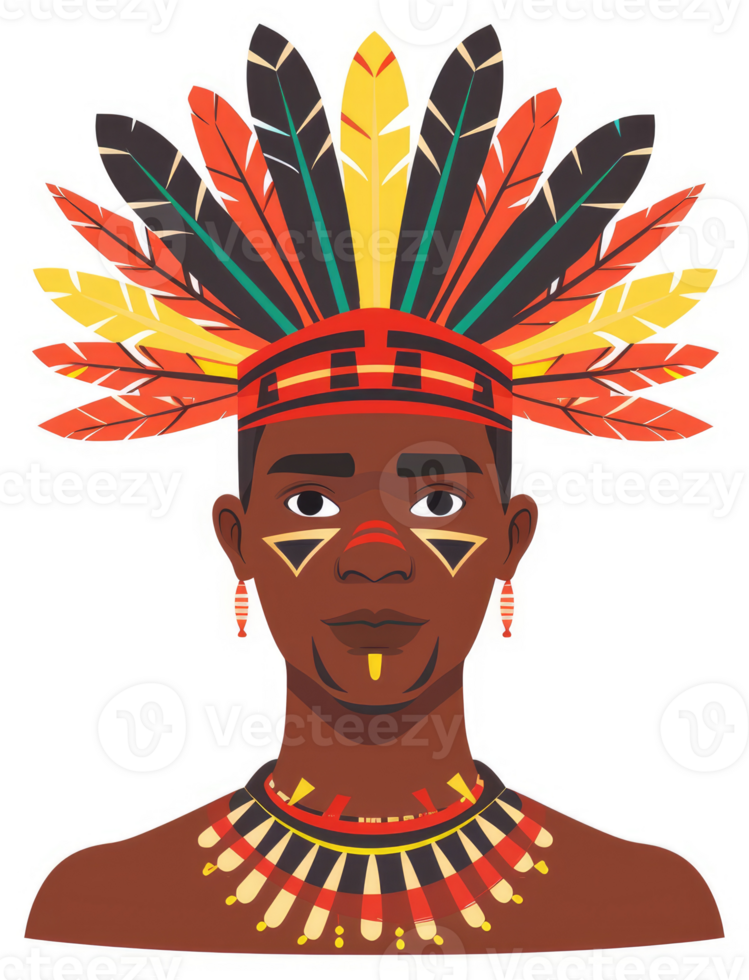 A stylized portrait of a person wearing traditional tribal adornment. png