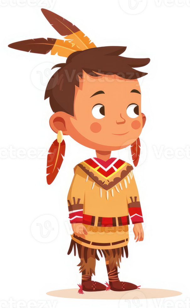 A young native american child wearing traditional clothing. png