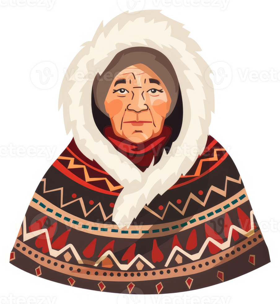 Portrait of an Indigenous elder in traditional parka. png