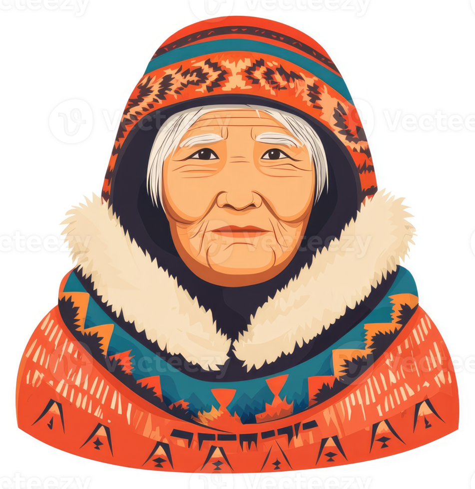 Portrait of an Indigenous Elder in Traditional Arctic Clothing. png