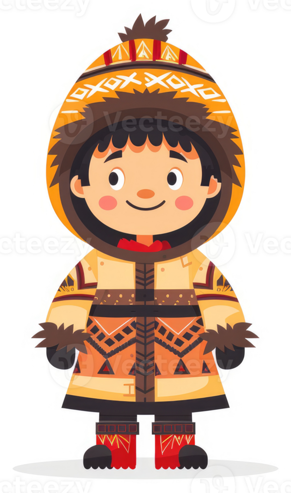 A cheerful illustration of a child wearing traditional arctic attire. png