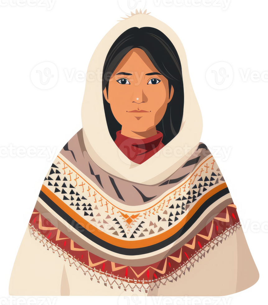 A woman in traditional arctic attire, showcasing indigenous art. png
