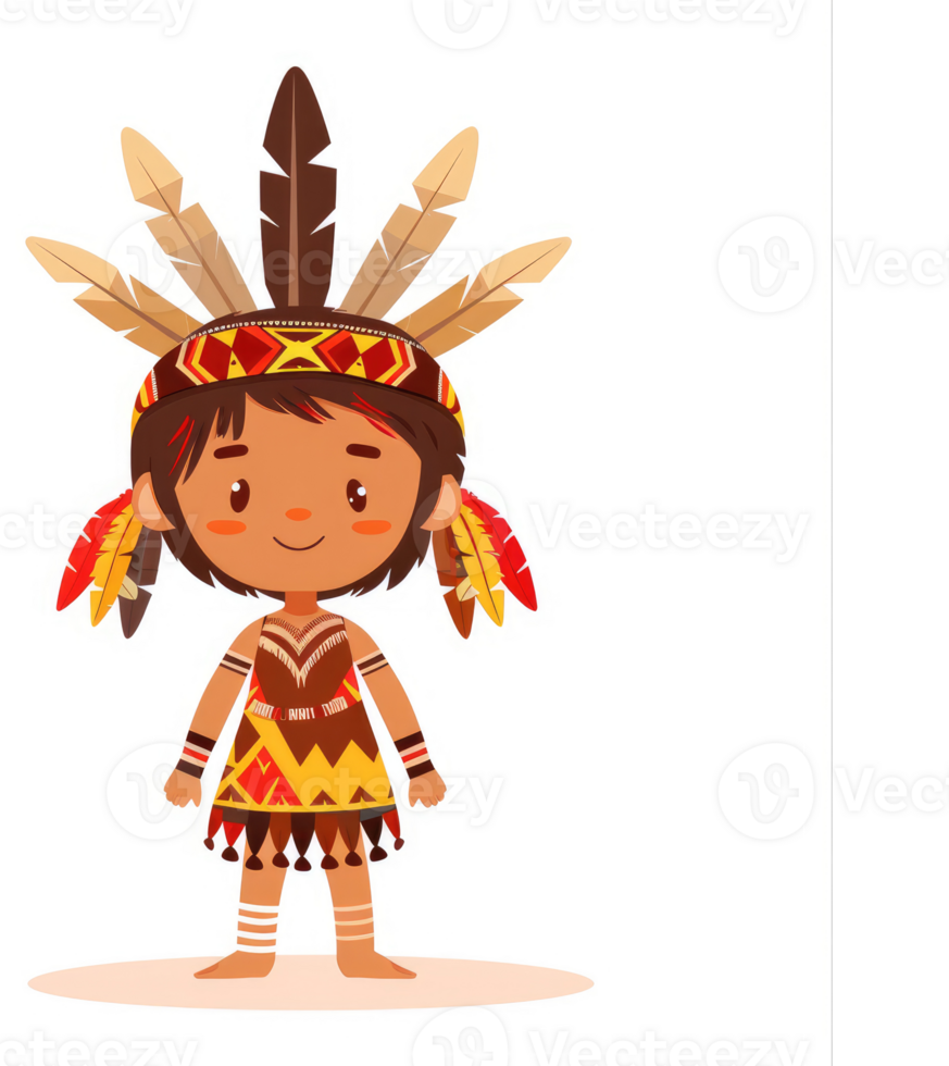 A cheerful indigenous girl in traditional attire. png
