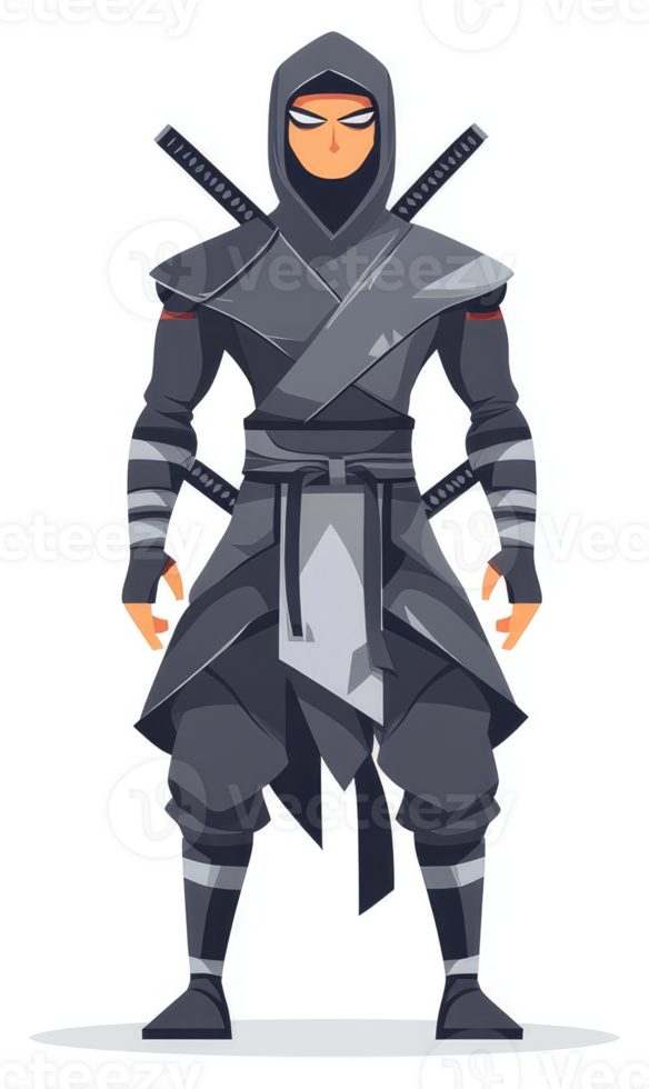 A formidable ninja in a gray and black outfit. png