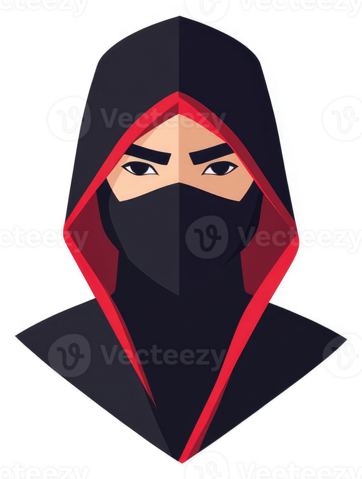 A stylized illustration of a masked figure with a hooded cloak. png