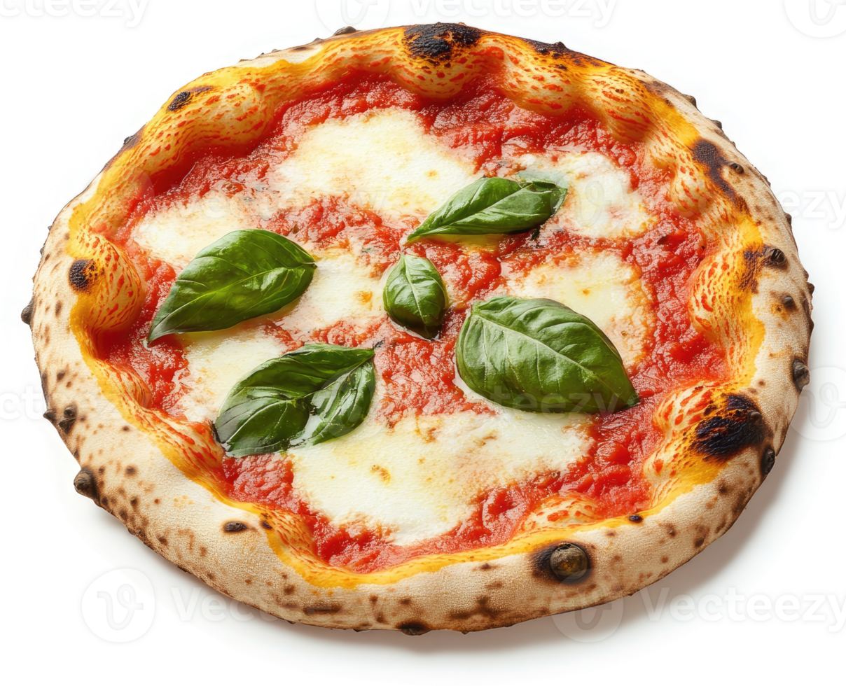 Close-up of a delicious, artisanal margherita pizza. png