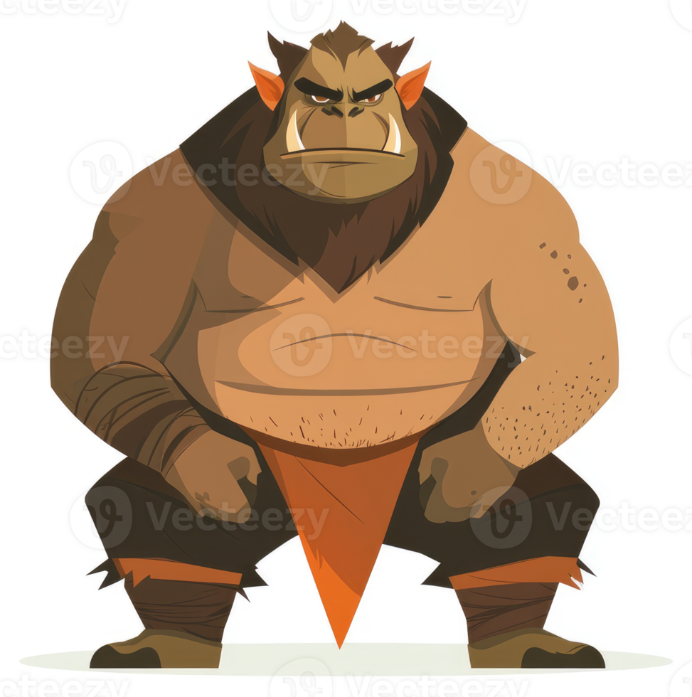 A formidable, cartoonish orc in a squatting stance. png