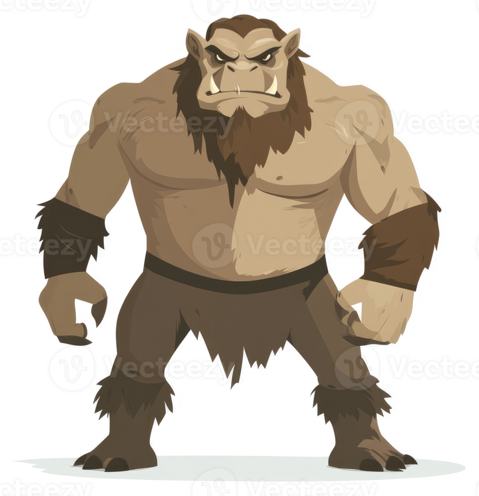 A fierce, cartoonish illustration of a large, hairy, mythological creature. png