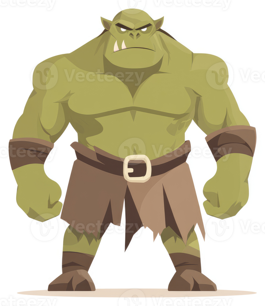 A fierce cartoon ogre stands tall, showcasing brute strength. png