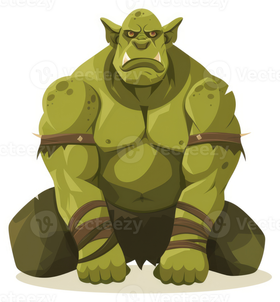 A ferocious green ogre, seated, displaying raw power. png