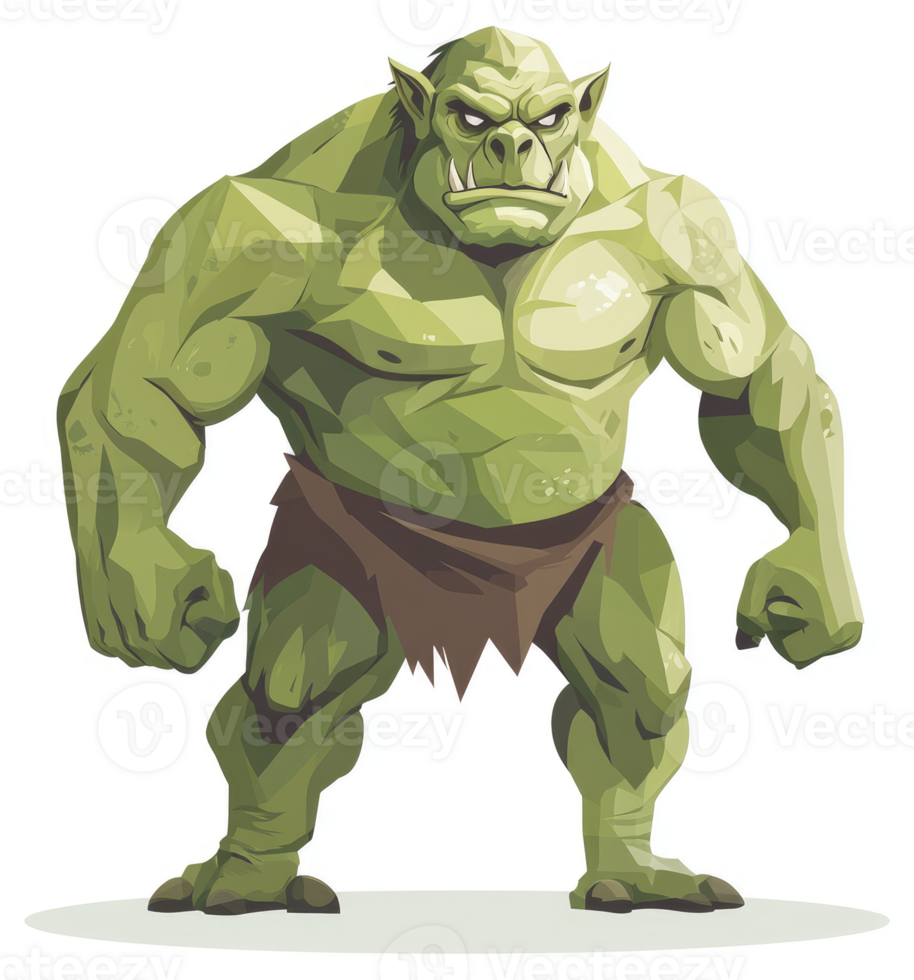A fierce, cartoonish illustration of a powerful orc. png