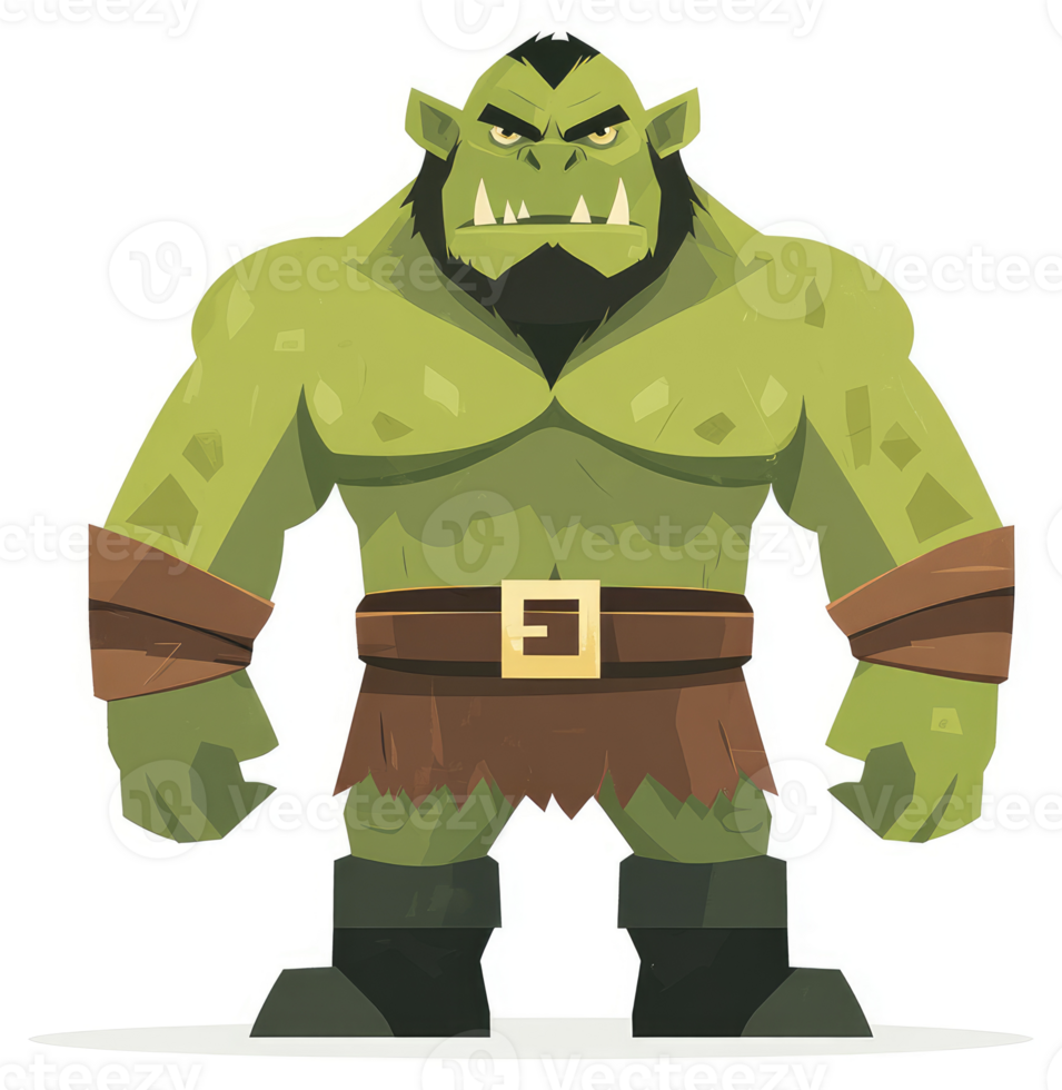 A fierce green orc with menacing teeth and powerful physique. png