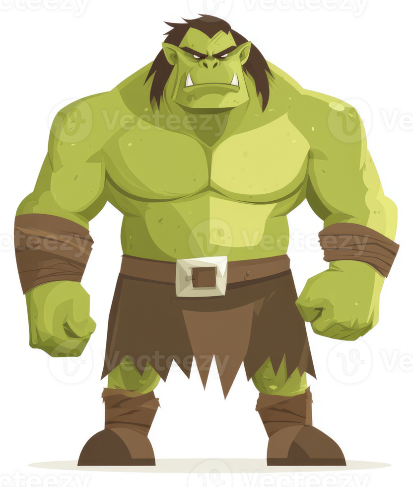 A fierce and formidable green ogre with a menacing expression. png