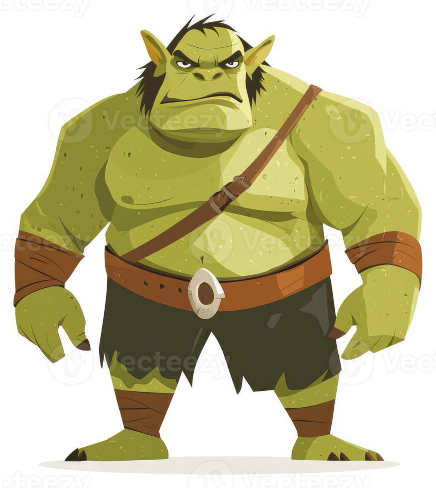 A fierce and formidable green ogre stands ready for battle. png