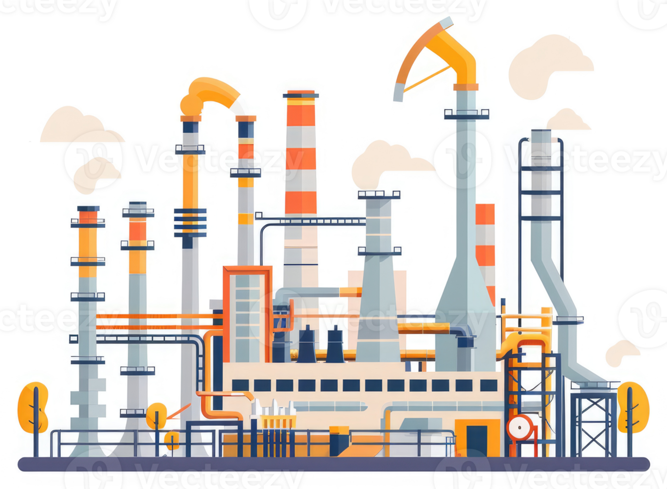 A large industrial complex with numerous pipes, smokestacks, and structures. png
