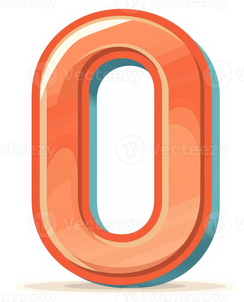 A stylized, three-dimensional rendering of the number zero. png