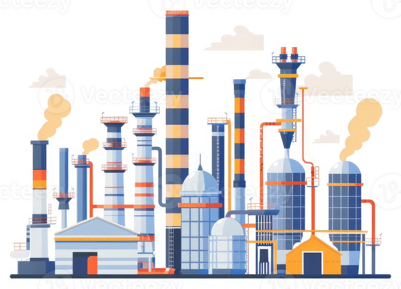 A colorful illustration of a large industrial complex. png