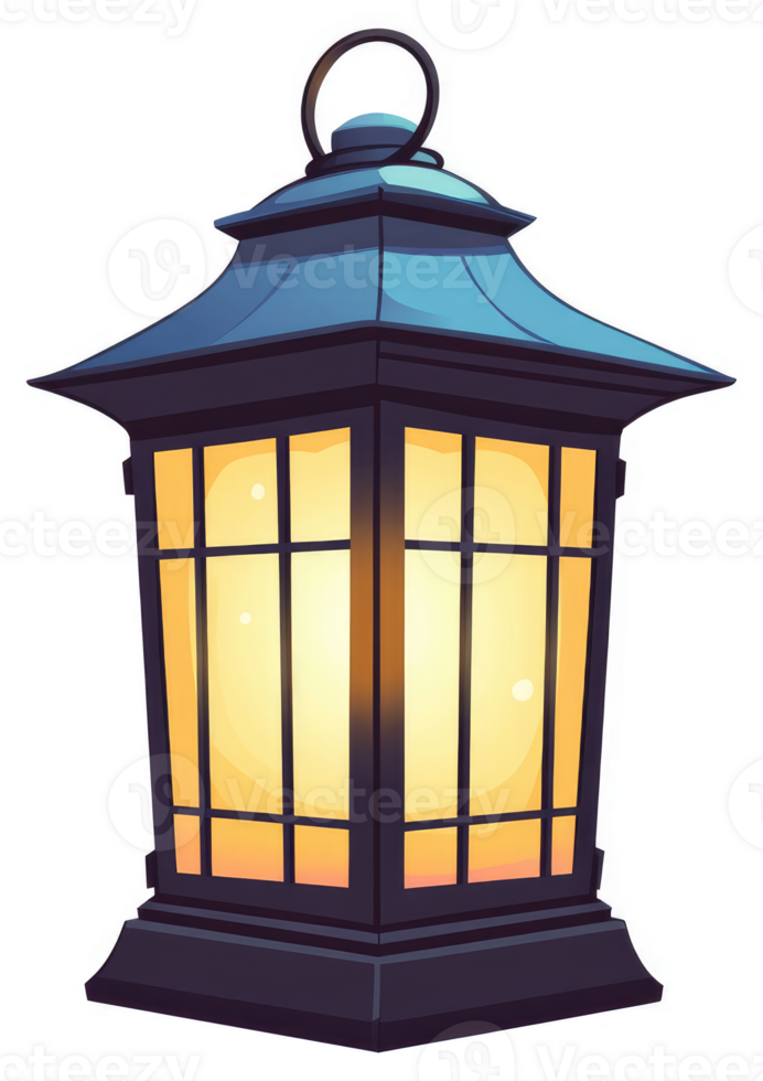 A stylized, decorative, illuminated lantern with warm light. png