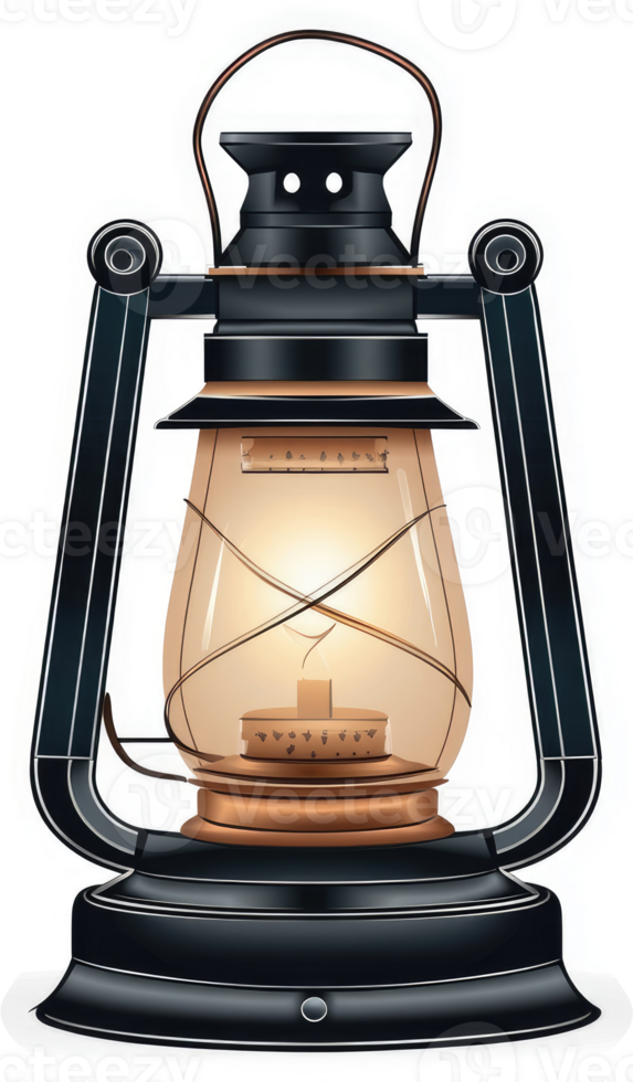 A vintage kerosene lamp with a warm amber glow. png