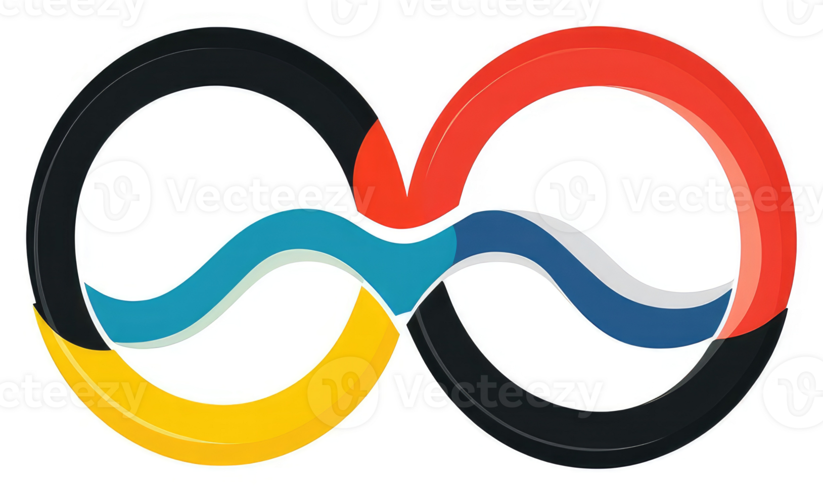 An abstract design featuring interconnected circles, in a continuous infinity symbol, with vibrant colors. png
