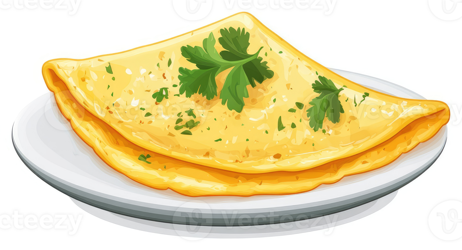 A golden, delicious omelet garnished with fresh herbs. png