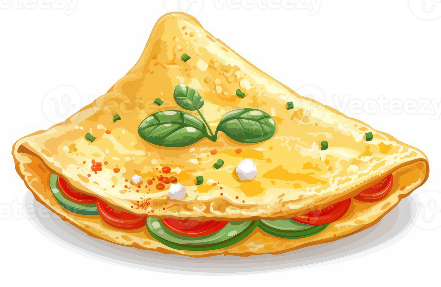 A delicious and colorful breakfast omelet with tomatoes, cucumbers, and cheese. png