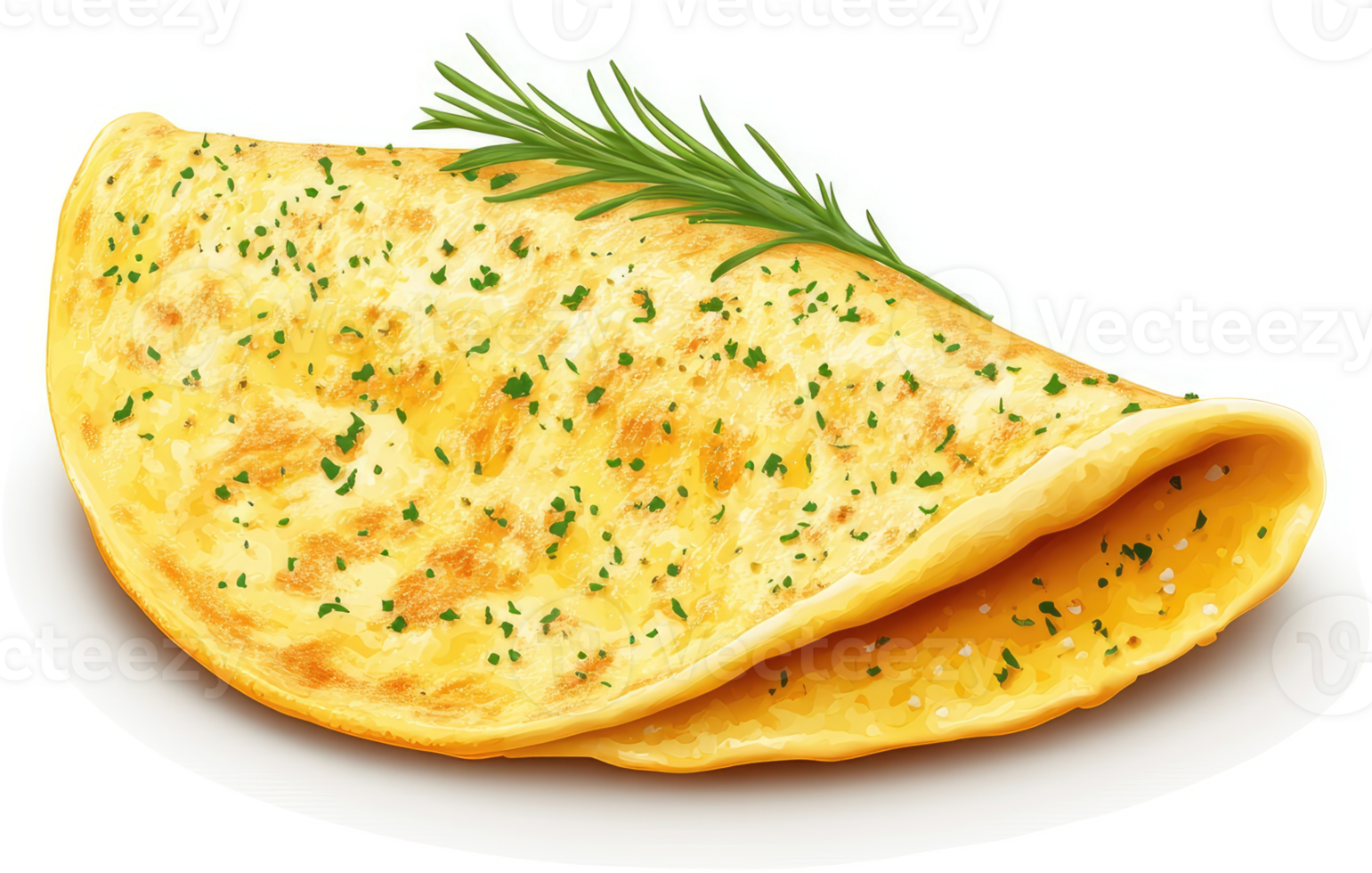 A golden, savory omelet topped with fresh herbs. png