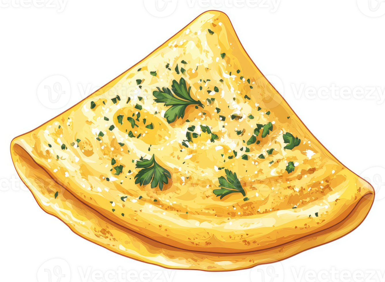 A delicious slice of savory egg omelet with parsley garnish. png