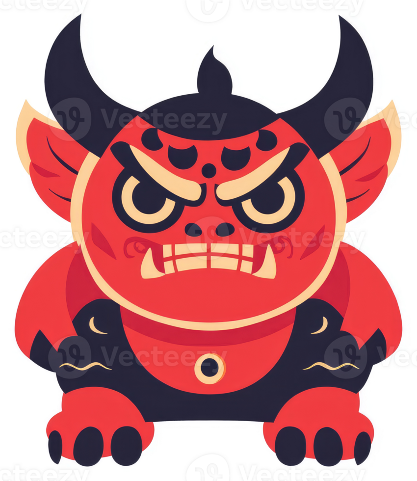A stylized illustration of a fierce, red demon with horns and a menacing expression. png